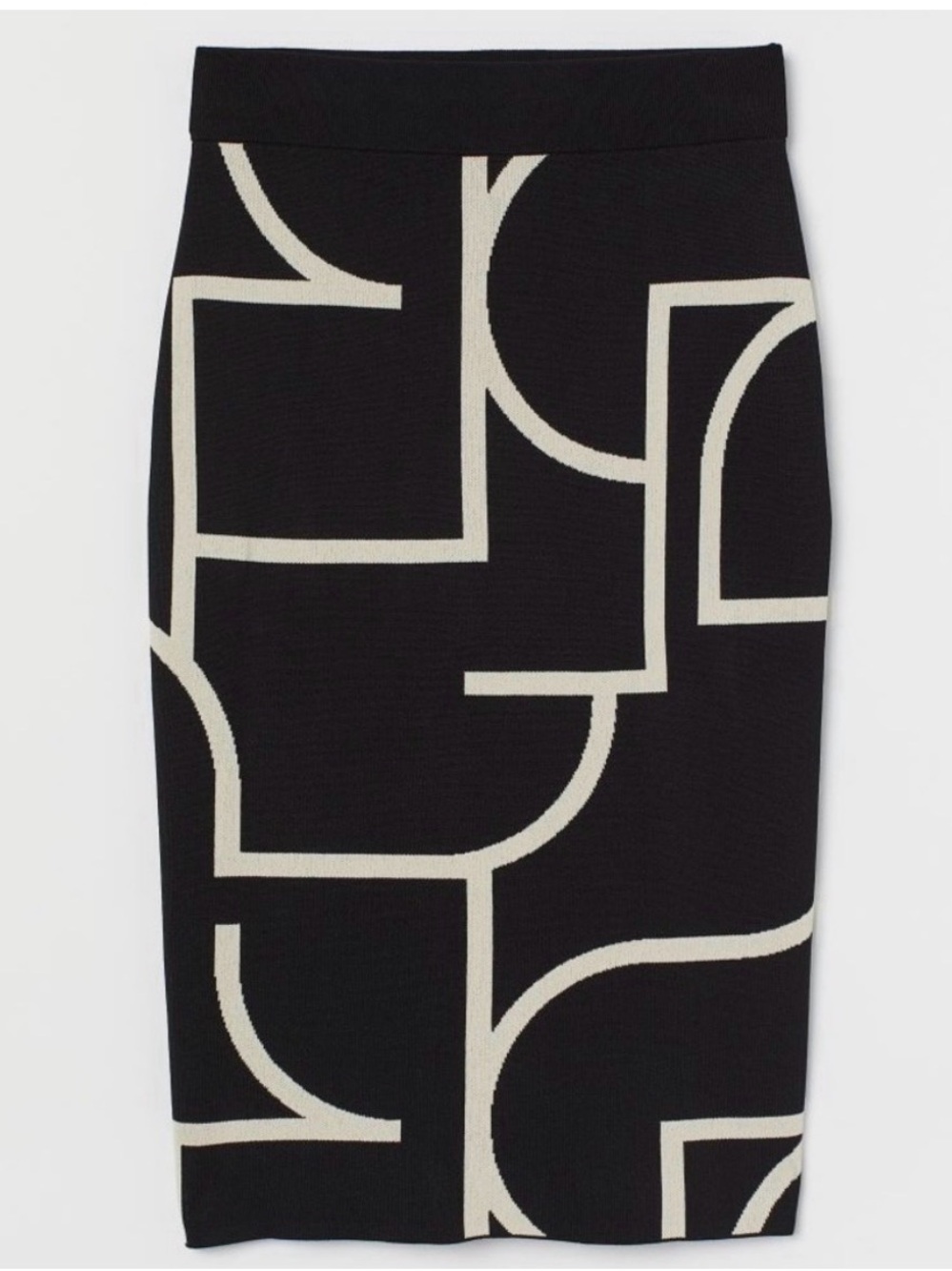 H&M Black Pencil Skirt with Cream Geometric Design